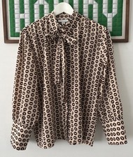 Lovely Size 14 Topshop Ladies Brown Horse Equestrian Pussy-Bow Blouse Shirt Top