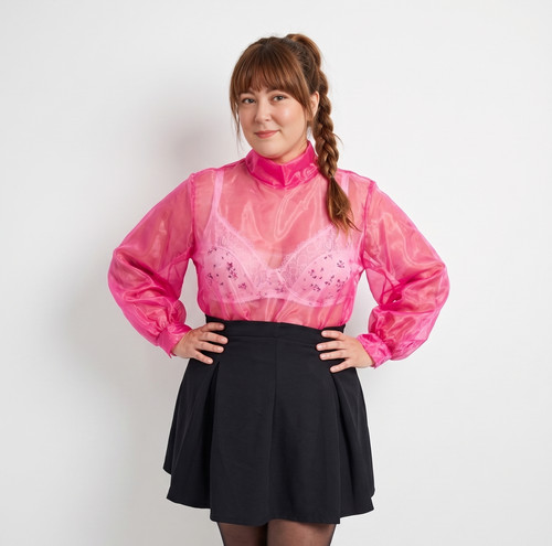 Sheer hot pink pussybow tie
