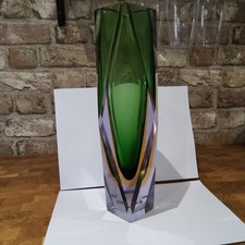MURANO SOMMERSO Submerged Green / Orange Rare Large 30cms Tall Faceted Vase 