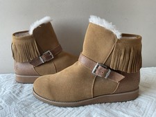 EMU AUSTRALIA real suede and shearling lined camel tan fringed ankle boot size 6