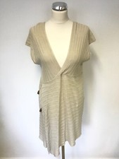  KAREN COLE CREAM FINE KNIT V NECKLINE CAP SLEEVE TOGGLE TRIM JUMPER SIZE XL