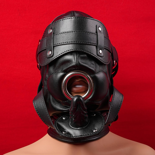 Leather slave bondage hood - pu,