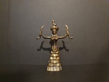 Vintage Brass Minoan Snake Goddess Figurine Statue (Crete / Greece)