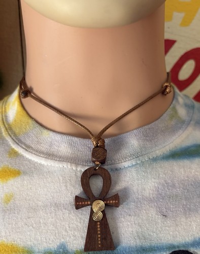 Unisex wooden necklace ankh - ,