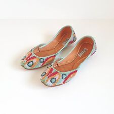 Unze London Embellished Indian Shoes Flats Jutti Leather Multi-Colour UK 5 
