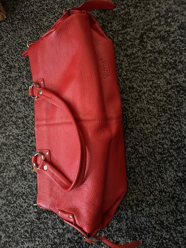 Red real leather handbag - real,