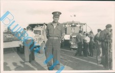  Post WW2 Soldier On Ferry Military Vehicles In The Background 5 x 3 inches