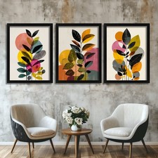 Mid Century Modern Wall Art Set of 3 Abstract Botanical Prints Scandinavian Art