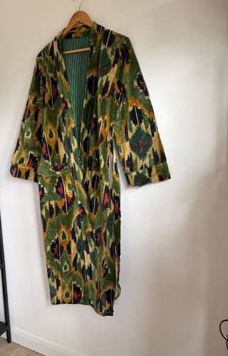 Olive ikat print velvet - ikat,