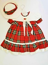 BABY GIRLS CELEBRATIONS TARTAN SPANISH STYLE DRESS WITH HAT ( 3-6 MONTHS )