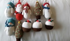 10 x Hand-Knitted & Crochet Christmas Tree Decorations,  NEW