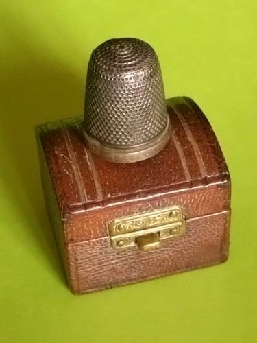 Antique leather casket - casket, thimble
