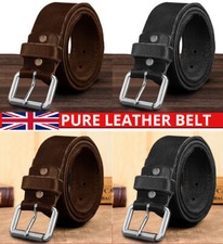 Mens Leather Belts Genuine Pure Leather Black Brown Trouser Jeans Belt Buckle