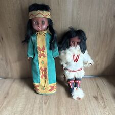 3 X Vintage Old Native American Indian Doll Inc Baby - Leather Suede Outfit