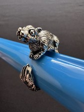 Cute Peaking Squirrel Wrapped Tail Silver Tone Metal Ring Size R