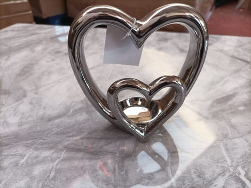 Silver double heart candle - heart,