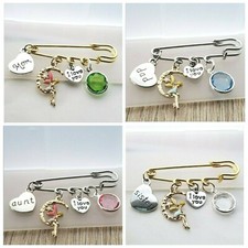 Guardian angel Safety pin brooch badge family friend gift birthstone jewellery