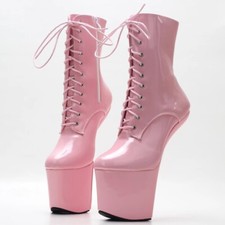 NEW WOMEN'S SEXY 7.9" HIGH HEEL HEELLESS HOOF ZIP UP LACE UP COSPLAY ANKLE BOOTS