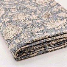 Indian King Size Hand Block print kantha Handmade Quilt Blanket Bedspread