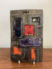 Vintage Brutalist Ceramic and Fused Glass Wall Plaque