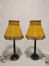 Vintage Lamp Shades Gold Chiffon Pleat Lined Mid Century Wire Frame Retro 60s