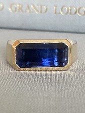 Gents 9ct Gold, Oblong Sapphire Signet Ring, Size V, 6.1g, Hallmarked & With Box