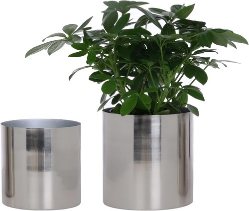 Silver metal plant pot - pot, flower