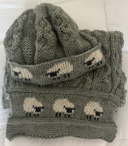 Cable knit acrylic hat scarf - hat,
