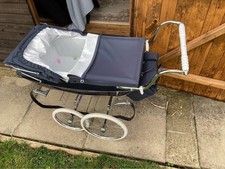 Silver Cross Childs Navy Dolls Pram with Basket and Changing Bag