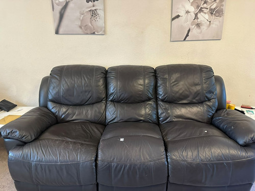 Black leather sofa couch - black,