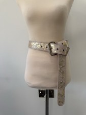 Vivienne Westwood Leather Belt. Cream and Gold Graphics. Size M
