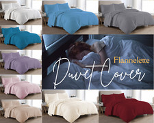 Flannelette 100% Brushed Cotton Duvet Cover Thermal Quilt Bedding Set All Size