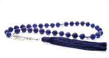 8.5-9mm x 33 REAL BLUE SAPPHIRE neelam  ISLAMIC PRAYER BEADS TASBIH MASBAHA GIFT
