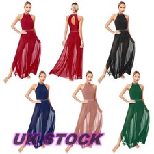 Womens Lyrical Dance Costumes Glitter Rhinestone Contemporary Mesh Maxi Dresses