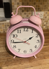 VINTAGE BELL STYLE ALARM CLOCK PINK  BATTERY EXTRA LARGE