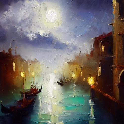 Venice night oil painting - venice,