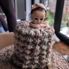Handmade Crochet Vintage Doll Toilet Roll Cover, Rainbow Dress, New