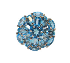 Sterling Silver Large Blue Topaz Cluster Statement Ring Vintage c1970 Size N 1/2