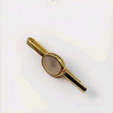 Vintage English Made Gold Plated Mother Of Pearl Gents Tie Bar Clip.