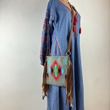 Handmade Handbag Saddle Bag Leather Fringe Blanket Woven Crossbody Folk Western