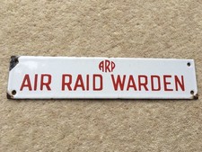 CWW2 VINTAGE ARP AIR RAID WARDEN SMALL ENAMEL SIGN