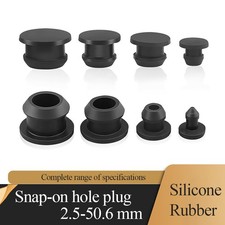 Black 2.5-50.6mm Silicone Rubber Snap-On Hole Plug Blanking Seal Bung Pipe Tube