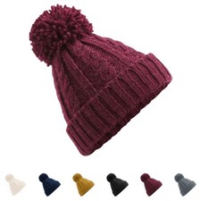 Chunky Cable Knit Beanie Hats Mens Womens Bobble Pom Pom Winter Headwear Unisex