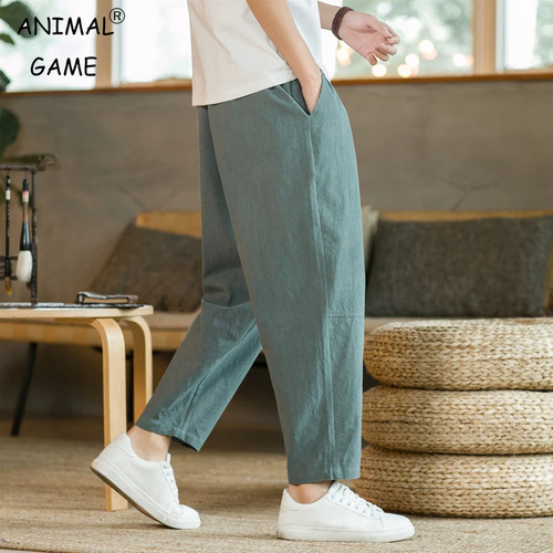 Men linen casual pants - linen,