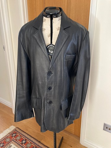 Black leather button blazer - leather,
