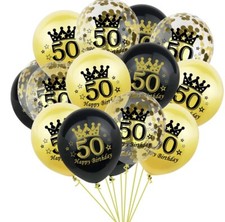 50th Happy Birthday Balloons 15 Pcs Black Gold Decorations Photo Backdrop Props