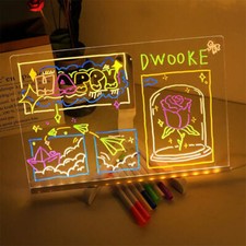 LED Note Board with Night Light & 7 Coloured Pens - Kids Drawing & Message Board