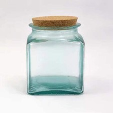 Recycled Glass Square Storage Jars with a Cork Lid