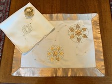 Set of 8 John Lewis Silk Embroidered Table Mats - Napkins & Napkin Rings - Boxed