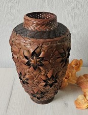 Vintage Japanese Ikebana Vase Woven Rattan Large Ceramic Insert Decortive...